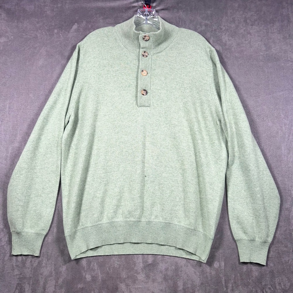 Brunello Cucinelli Cashmere Mock Neck Henley Sweater Sage Green L *Minor Holes*